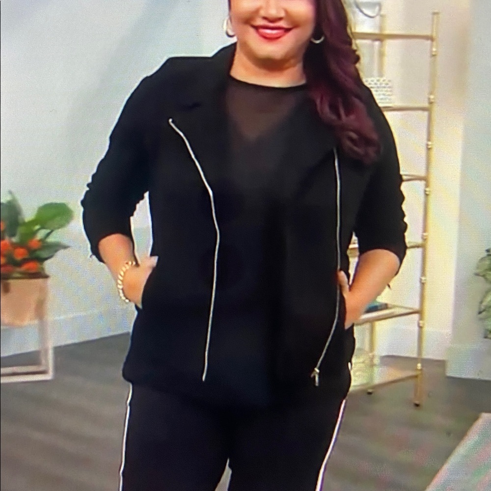 Iman Global Chic Stretch Denim Moto Jacket With Pockets Black M New